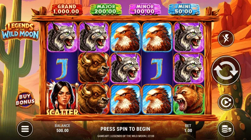 Legends of the Wild Moon - tela de jogo de grade 5x3